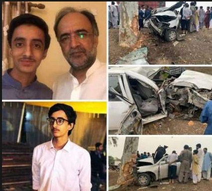قمر زمان کائرہ کی ٹریفک حادثے میں جاں بحق بیٹے اسامہ کے ساتھ تصویر اور حادثے کا شکارگاڑی کی تصاویر 